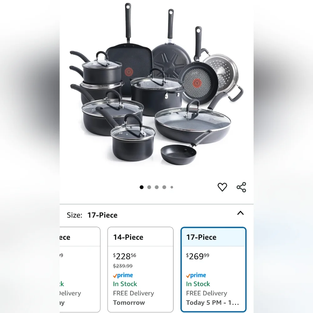 TFAL 17 PIECE COOKWARE SET - Missing Large Skillet & Lid